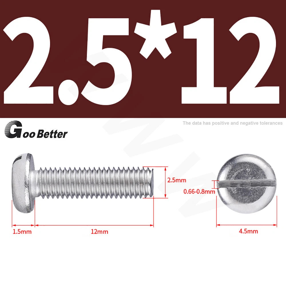 Slotted Pan Head Machine Screws – M1.6 to M4, A2 Stainless Steel, Fully Threaded, Lengths 3mm–60mm