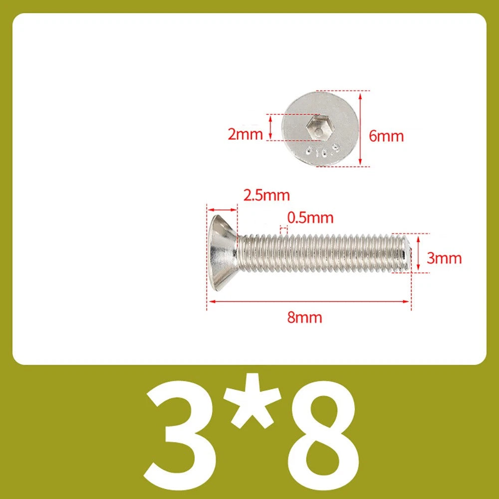 Grade 10.9 Alloy Steel Countersunk Socket Head Screws — M1.6 to M4, 10–500 Pcs