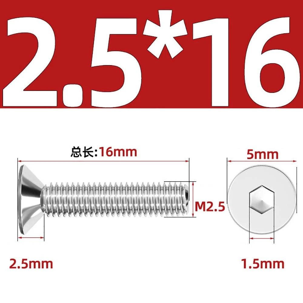 Countersunk Hex Socket Screws – A2 Stainless Steel, M2 to M16, DIN 7991, Fully Threaded
