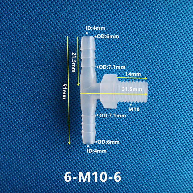 Plastic Male Thread 3-Way Hose Barb Connector — BSP & Metric, Equal Diameter