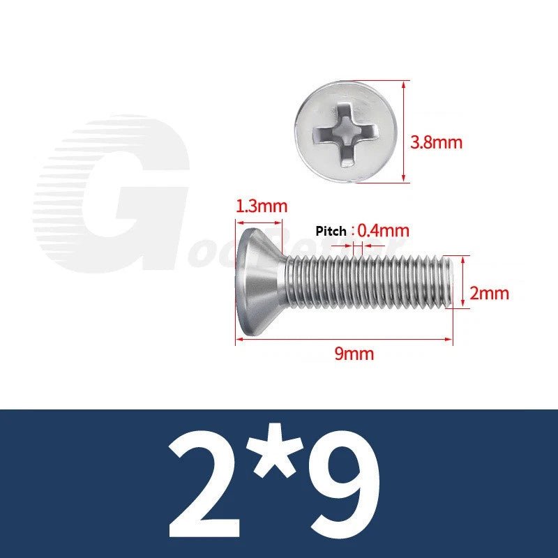 M1–M3.5 Phillips Countersunk Machine Screws – 304 Stainless Steel, Fully Threaded (3–120mm Overall Length) - HomeDIYer