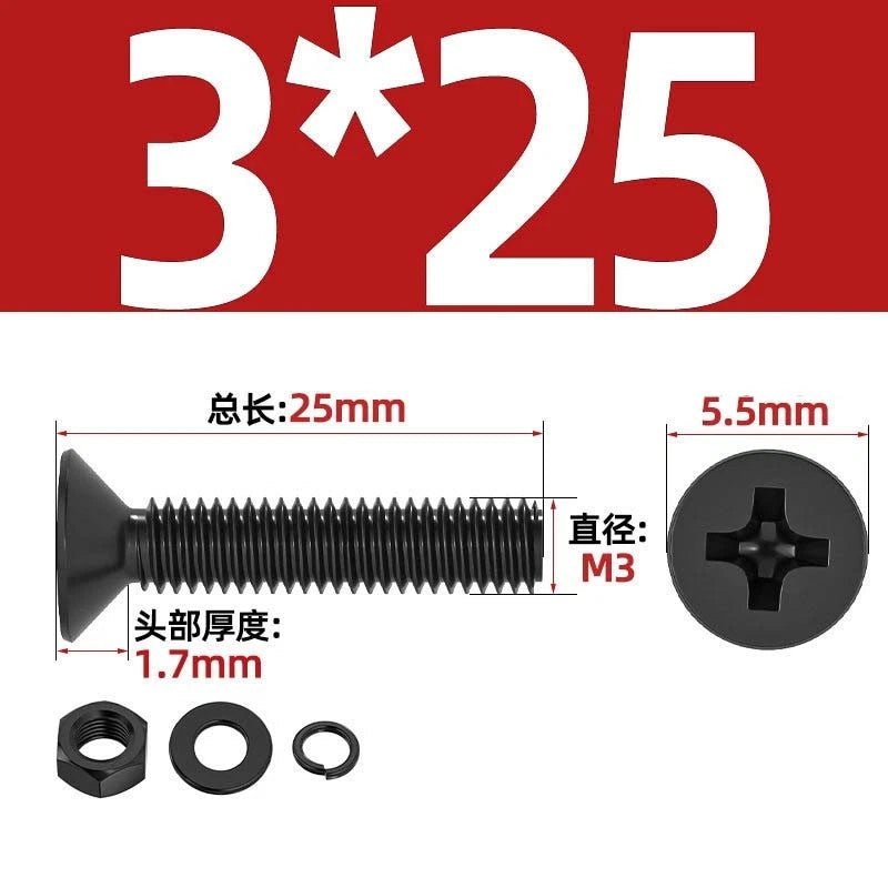 M2–M6 Phillips Countersunk Head Machine Screws with Nut and Washer | Carbon Steel Bolt Set - HomeDIYer