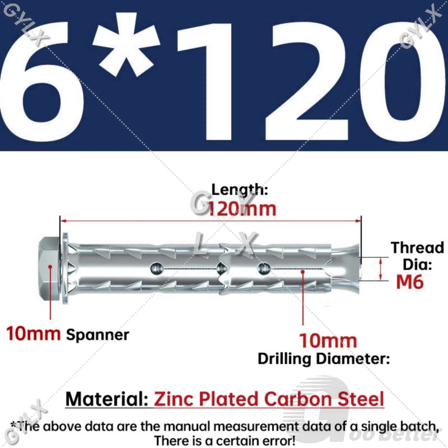 Galvanized Masonry Concrete Expansion Bolts — M6 M8 M10 M12 Wall Anchor Screws