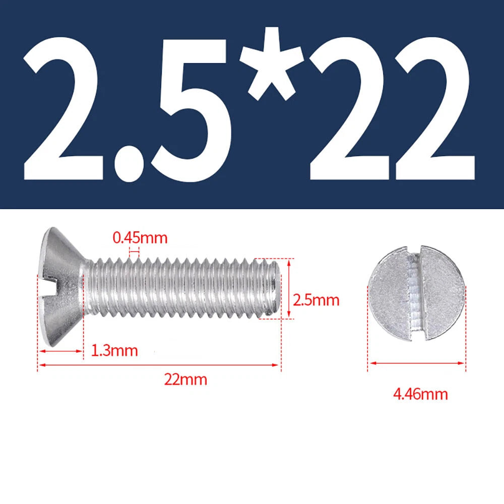 M1.6–M8 A2 Stainless Steel Flat Head Slotted Machine Screws | Countersunk Bolts