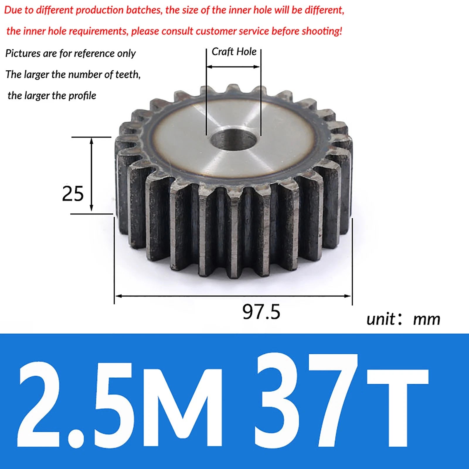 2.5 Mod 10T - 79T Spur Gear 45# Steel Pinion Gear Thickn 25MM Transmission Gear