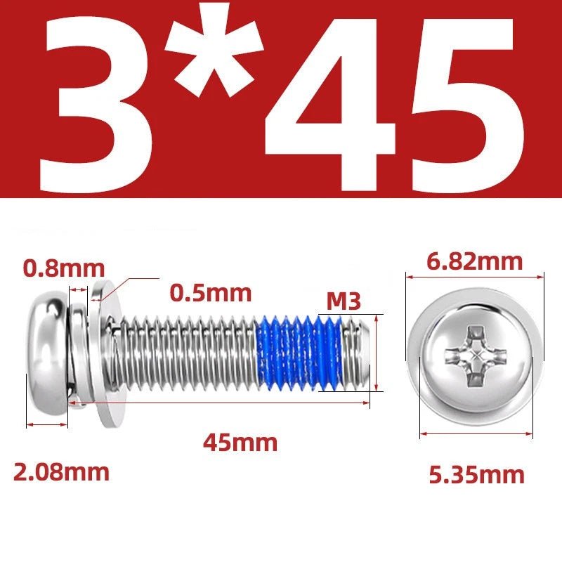 A2 Stainless Steel Phillips Pan Head Machine Screws with Flat & Spring Washers — M2 to M10 - HomeDIYer