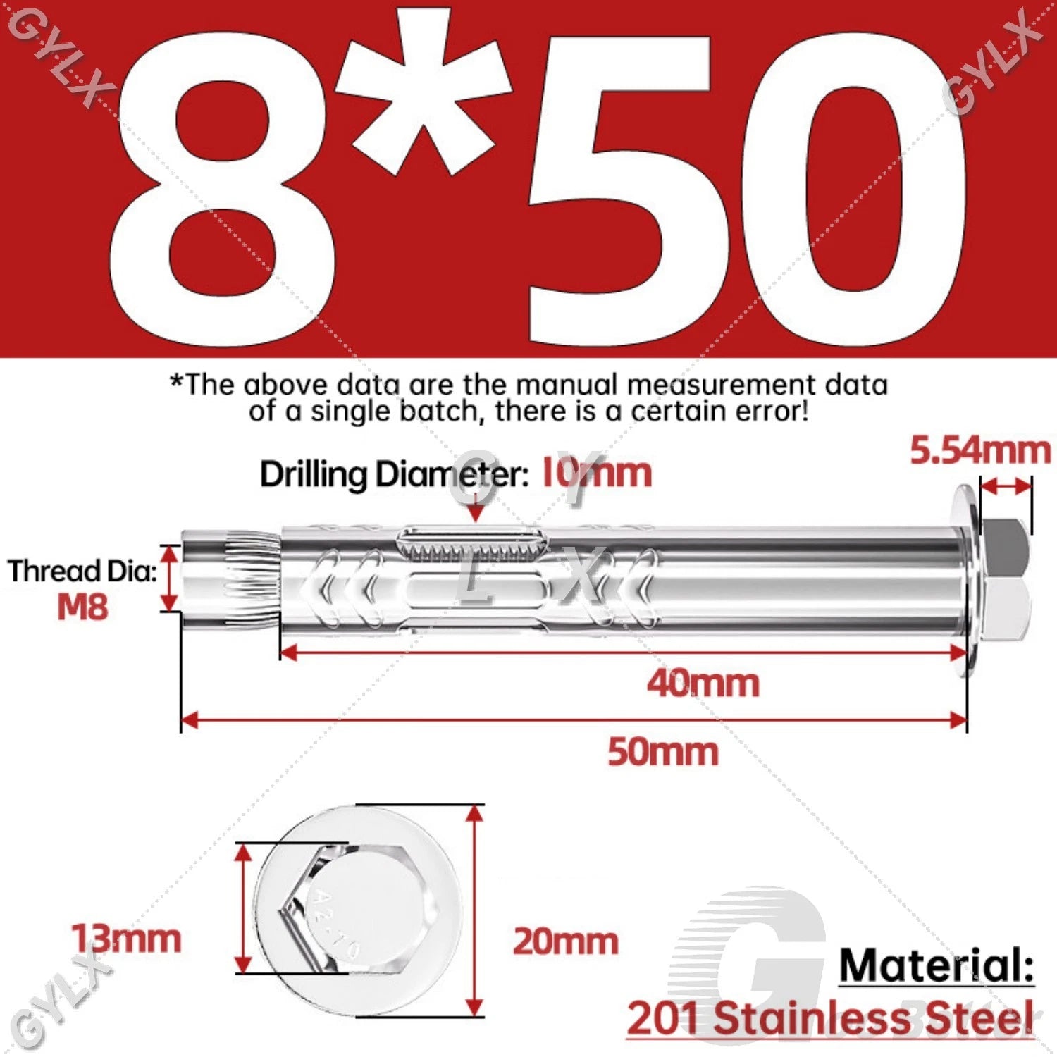 Stainless Steel Expansion Bolts for Masonry — M6 M8 M10 M12 Wall Anchor Screws