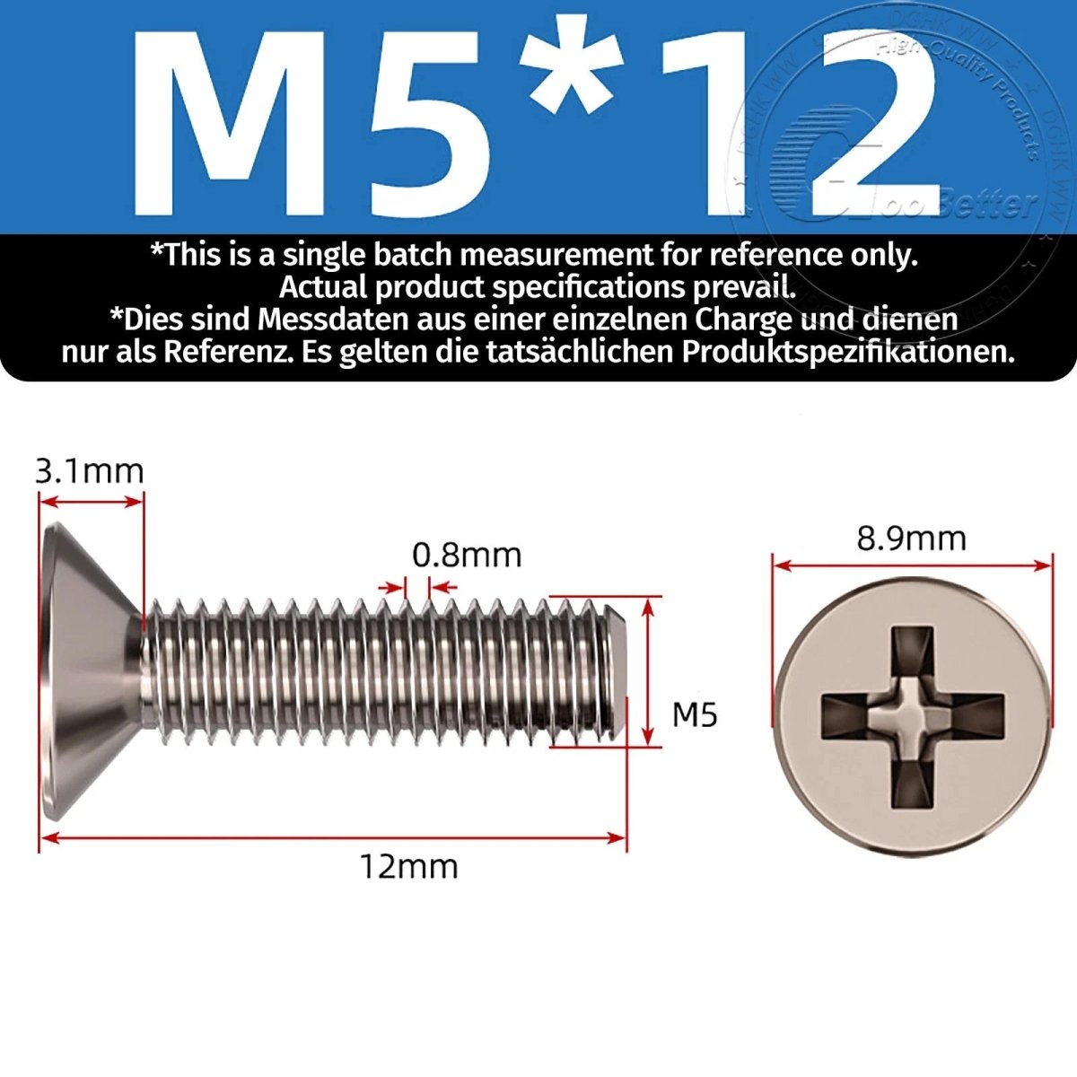 Titanium Phillips Flat Head Machine Screws — GR2 Countersunk, M2 to M8 - HomeDIYer