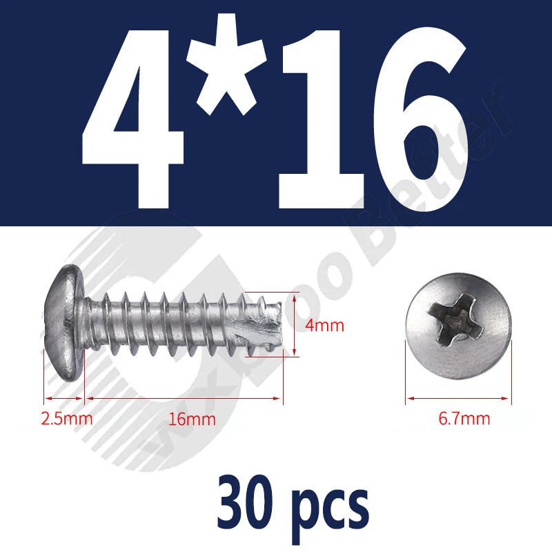 Pan Head Sheet Metal Screws Metric M1~M6 A2 Stainless Steel Sheet Metal Screws