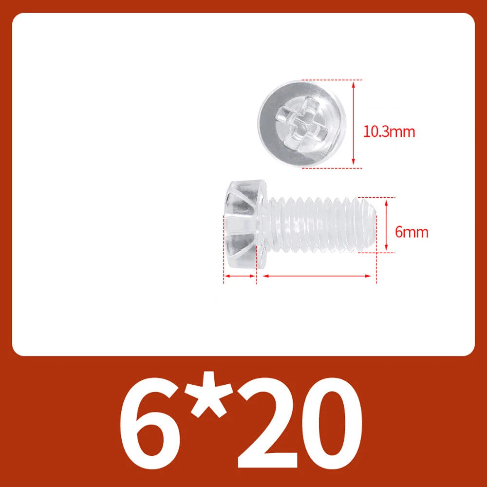 M2-M10 Clear Plastic Phillips Round/Pan Head Machine Screws Cross Screws Hex Nut