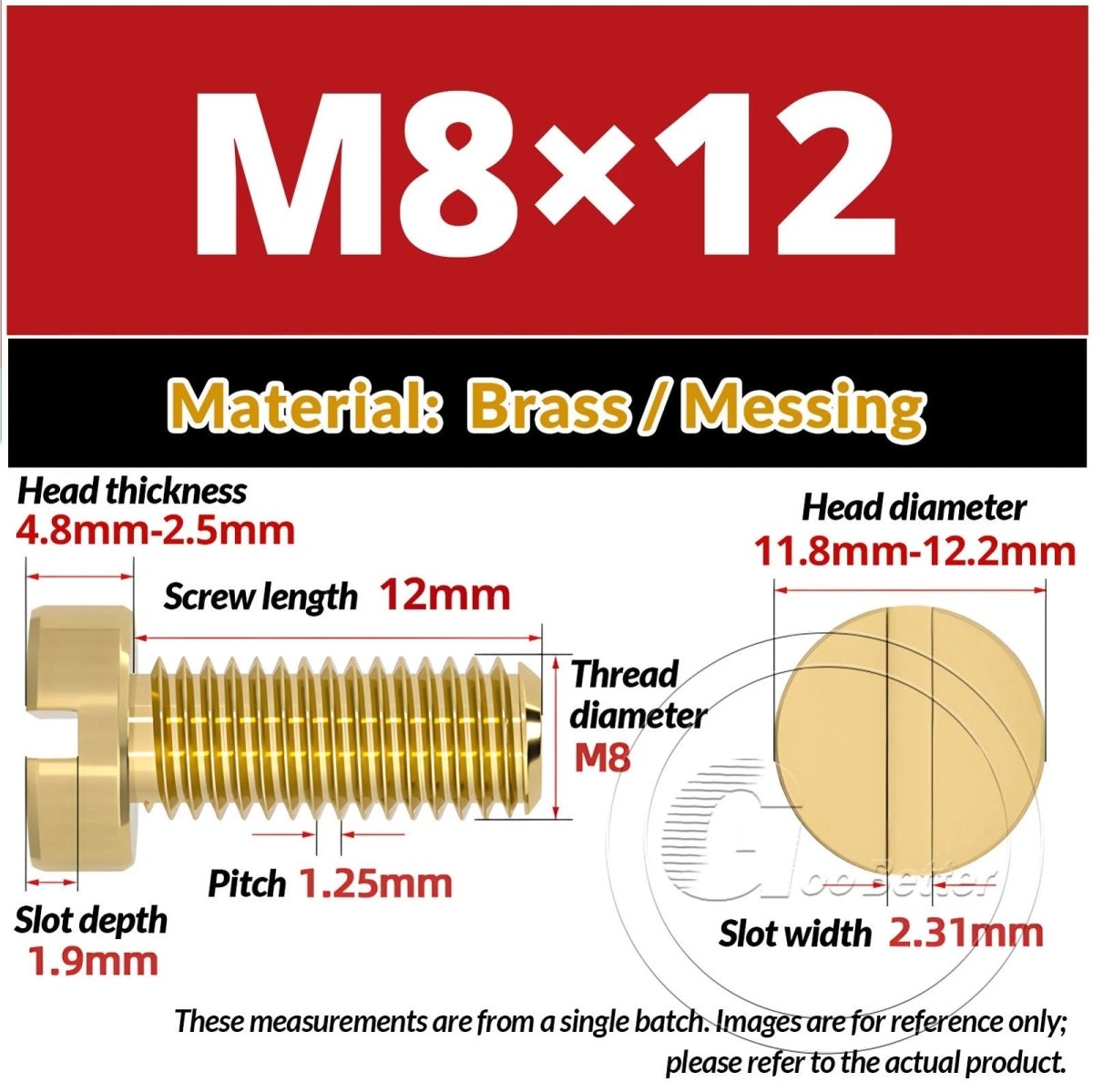 Brass Slotted Pan Head Machine Screws — M2 to M10, Multiple Lengths - HomeDIYer