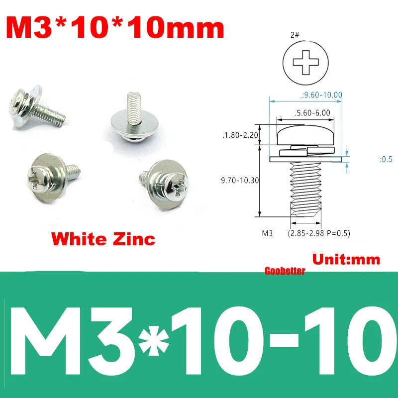 M2 M2.6 M3 M4 Phillips Pan Head Machine Screws with Washer Set – Carbon Steel, Multiple Finishes