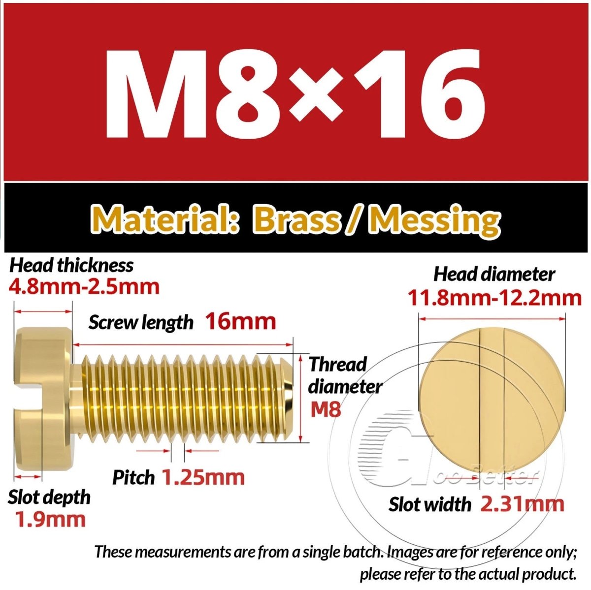 Brass Slotted Pan Head Machine Screws — M2 to M10, Multiple Lengths - HomeDIYer