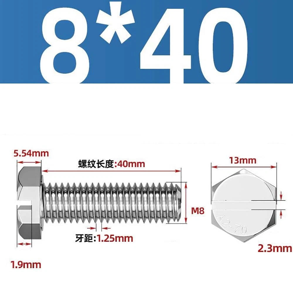 External Hex Slotted Machine Screws – A2 Stainless Steel, M4 to M16, Fully Threaded