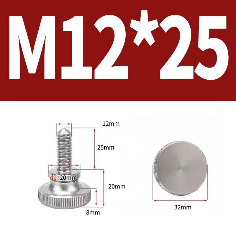 Knurled Thumb Screws Flat Round Head Grip Knob Adjustment Stainless Steel M8 M10