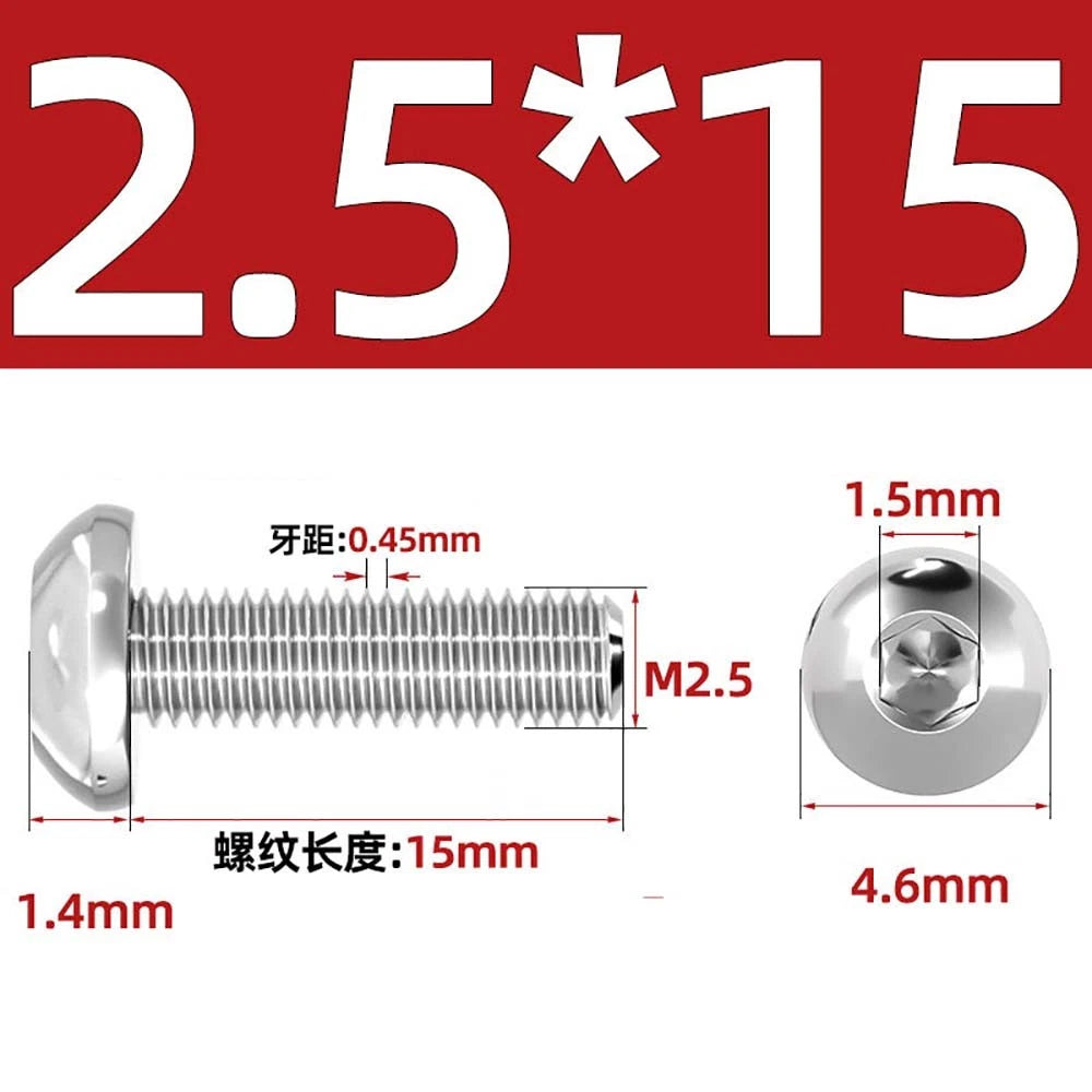 M1.6–M5 A2 Stainless Steel Button Head Socket Cap Screws – Round Pan Head, Hex Drive, Fully Threaded