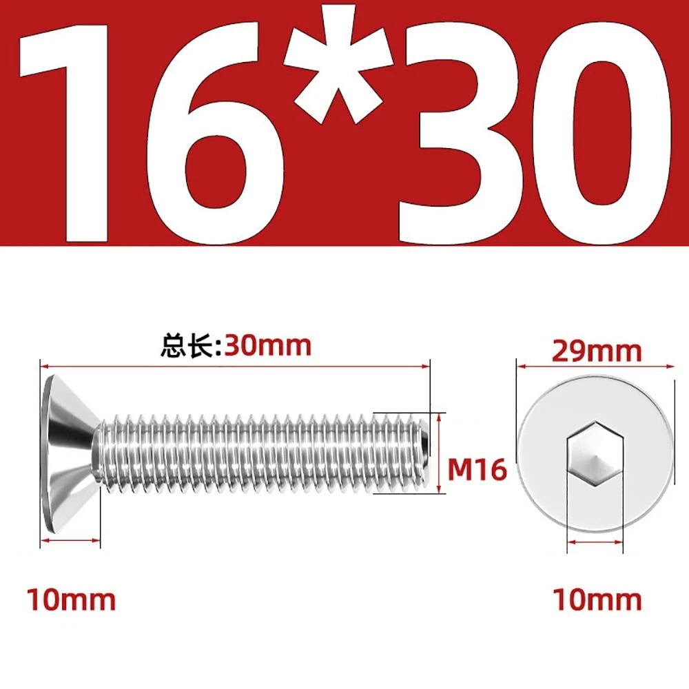 Countersunk Hex Socket Screws – A2 Stainless Steel, M2 to M16, DIN 7991, Fully Threaded