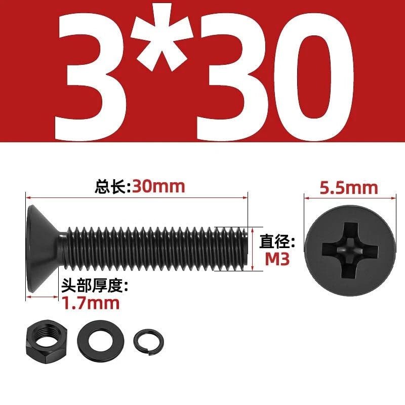 M2–M6 Phillips Countersunk Head Machine Screws with Nut and Washer | Carbon Steel Bolt Set - HomeDIYer