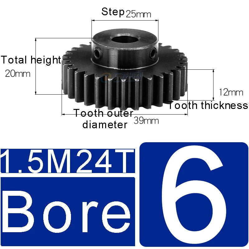1.5Mod 45# Steel Spur Gears 10-150T Pinion Gear With Step Motor Gear Bore 5-25mm