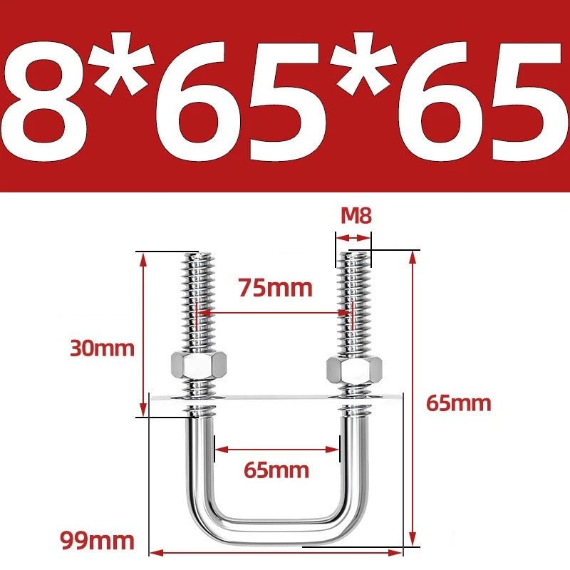 M8 Square U - Bolts Stainless Steel A2 with Plates and Nuts — Multiple Sizes - HomeDIYer