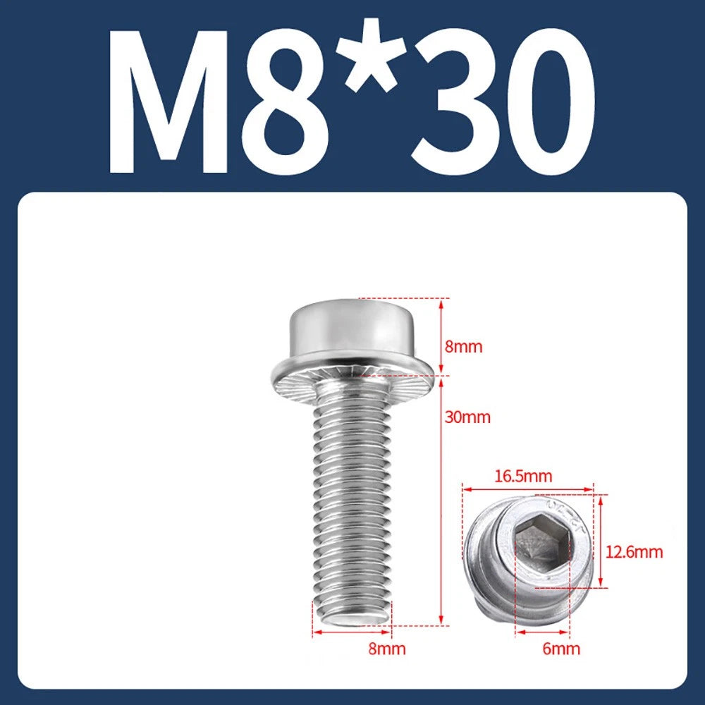 M5–M12 Flange Cap Head Hex Socket Screws – 304 Stainless Steel, Fully Threaded (8–60mm)