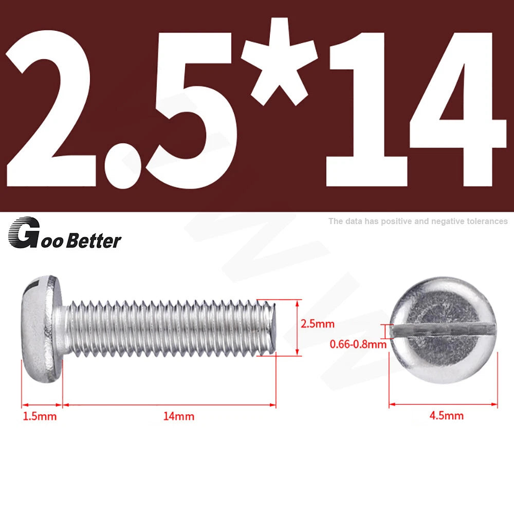 Slotted Pan Head Machine Screws – M1.6 to M4, A2 Stainless Steel, Fully Threaded, Lengths 3mm–60mm