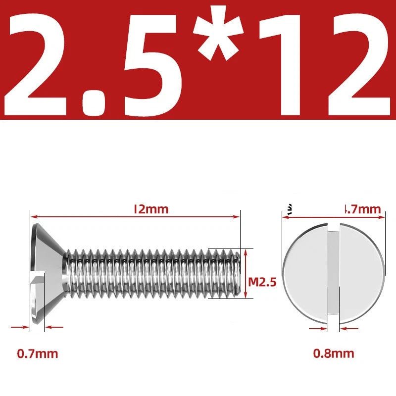 A2 Stainless Steel Slotted Countersunk Machine Screws — M1.6 to M10, Flat Head CSK Bolts - HomeDIYer