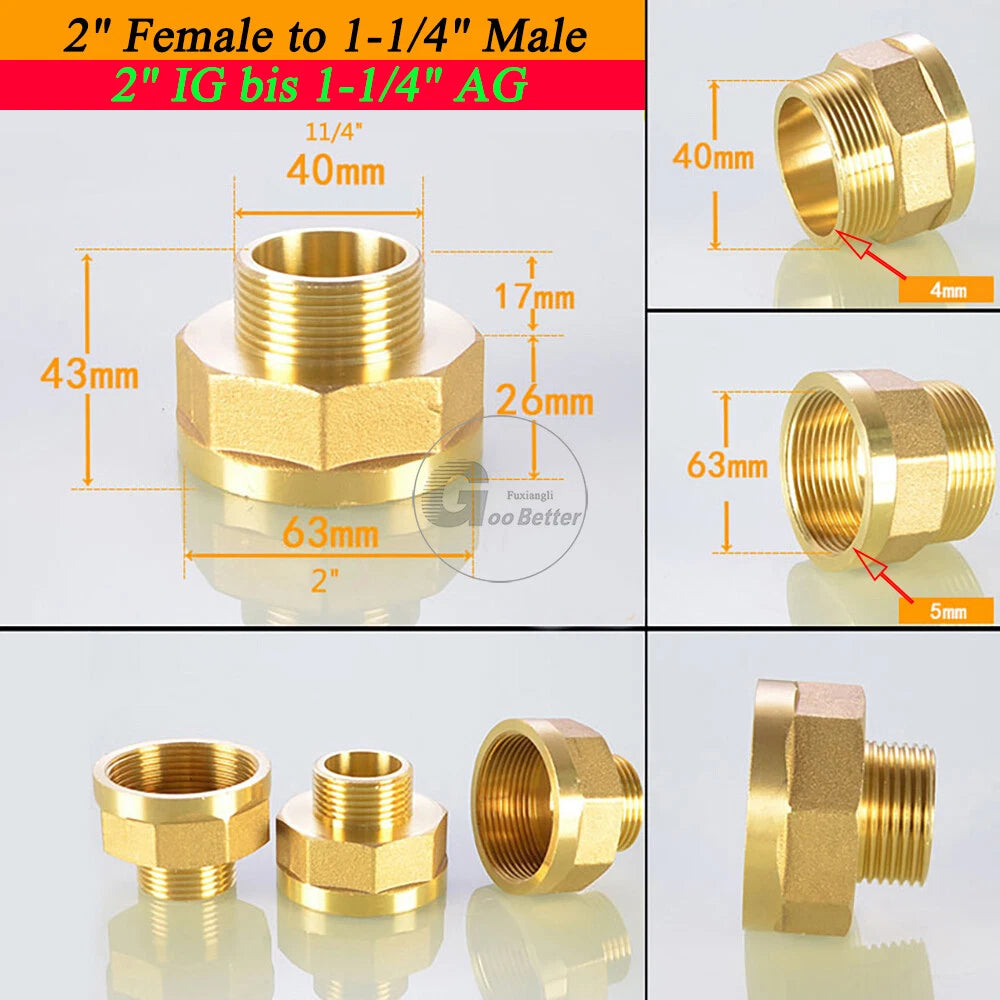 BSPT Reducing Adapter Fittings — Brass Female to Male, 1/8" to 2"