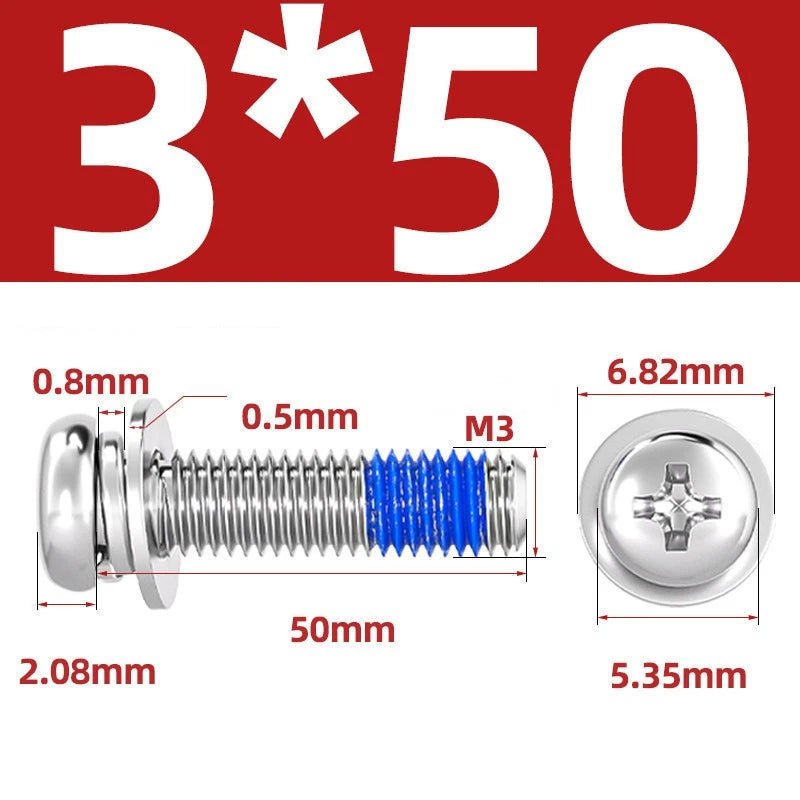 A2 Stainless Steel Phillips Pan Head Machine Screws with Flat & Spring Washers — M2 to M10 - HomeDIYer