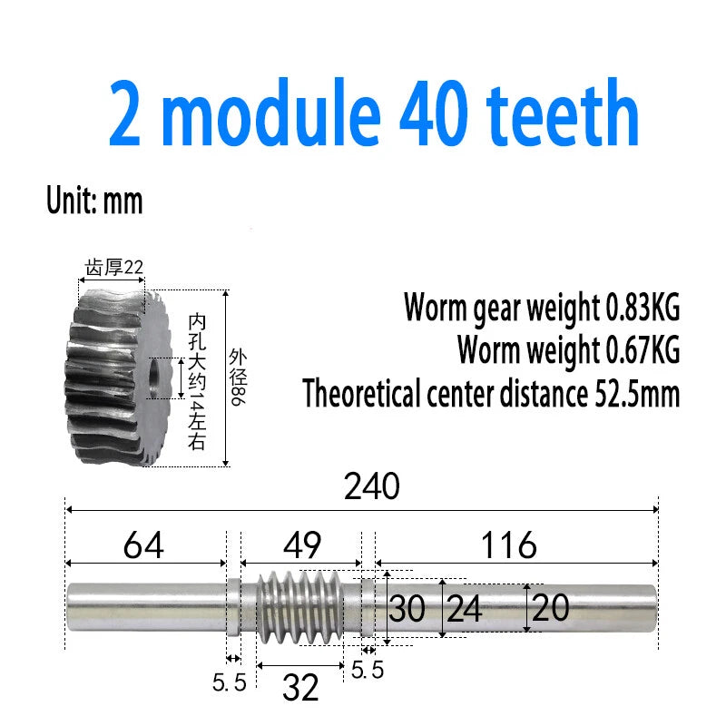 1/1.5/2/2.5/3/4 Module 15T to 100T Gear Steel Worm Wheel Gear & Worm Gear Shaft