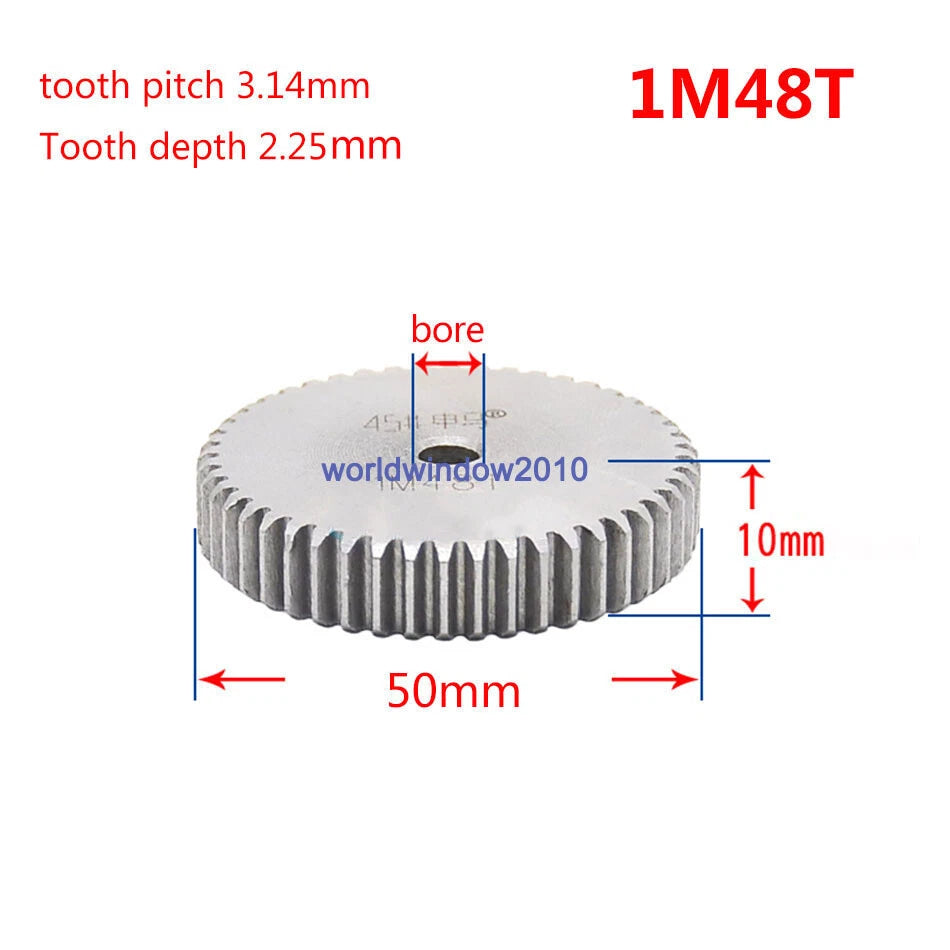 45# Steel Spur Gear 1M12T-1M100T Metal Mod 1 Pinion Gear 12-100 Tooth Moter Gear