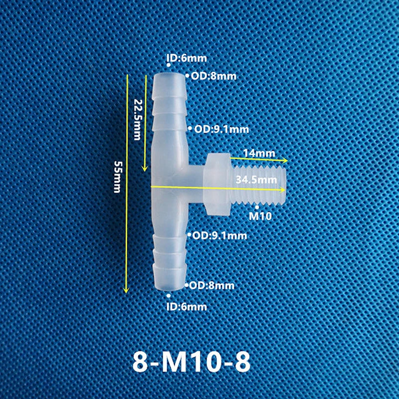 Plastic Male Thread 3-Way Hose Barb Connector — BSP & Metric, Equal Diameter