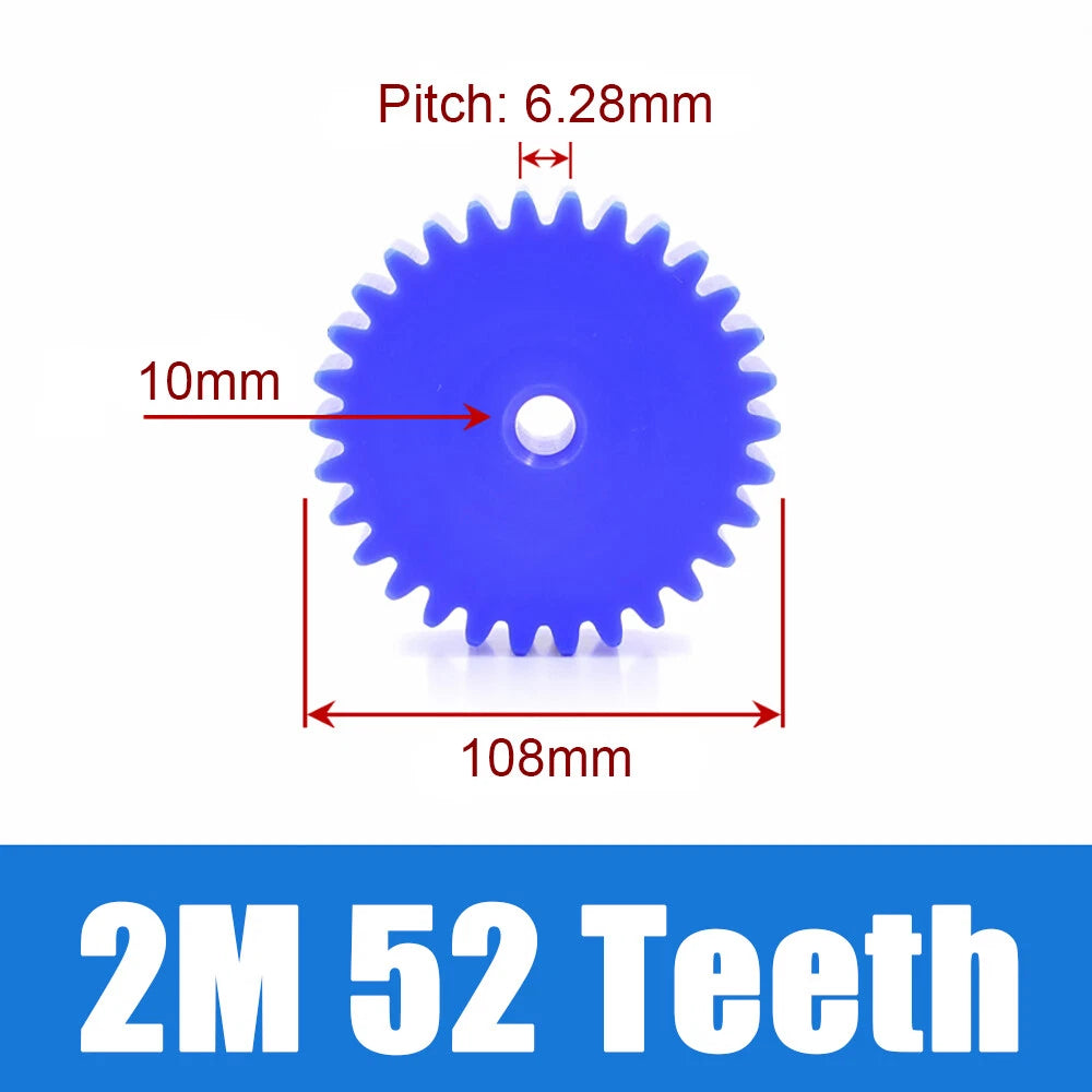 2 Modulus Blue Nylon Spur Gear, Cylinder Flat Gears 12~100 Teeth, 6/8/10mm Bore