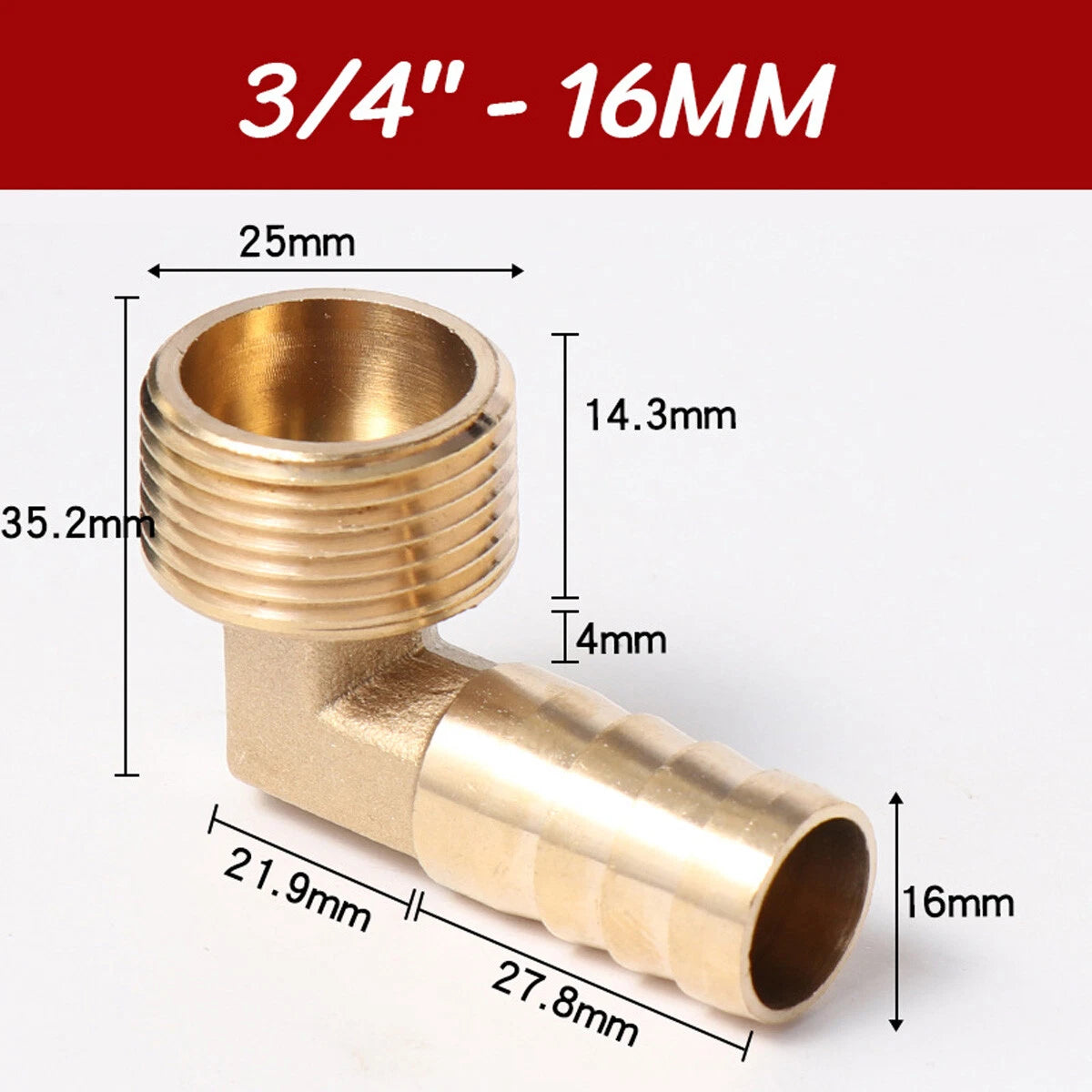 Brass 90° Elbow Barbed Hose Tail Fitting — Male & Female NPT Thread, Air Water