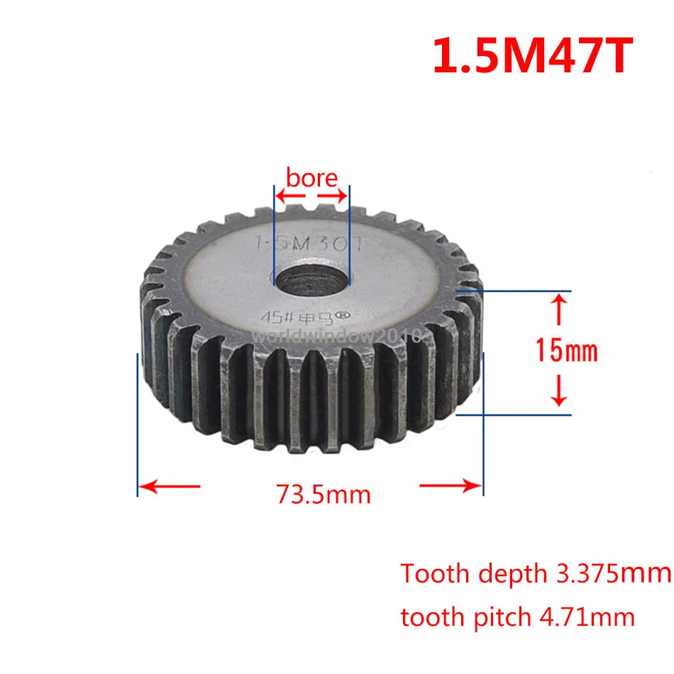 45# Steel Spur Gear 1.5M12T-60T Metal Mod 1.5 Pinion Gear 12-60 Tooth Moter Gear