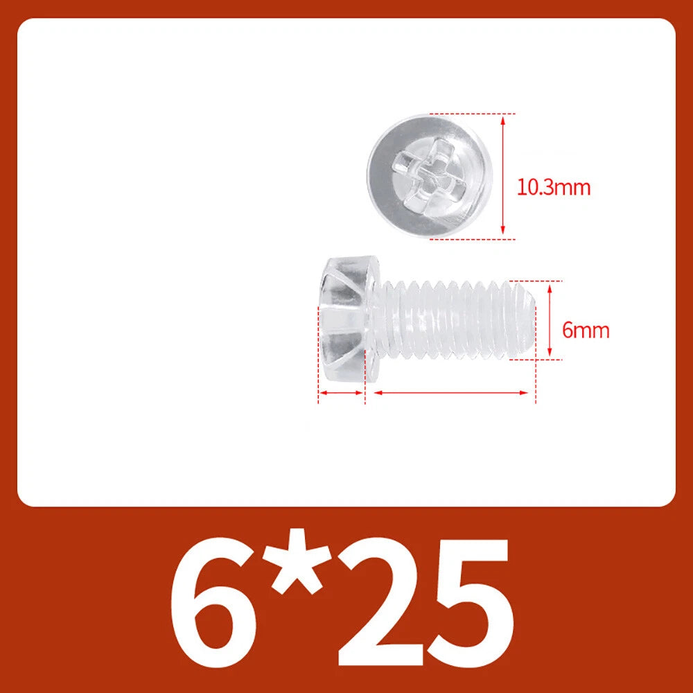 M2-M10 Clear Plastic Phillips Round/Pan Head Machine Screws Cross Screws Hex Nut