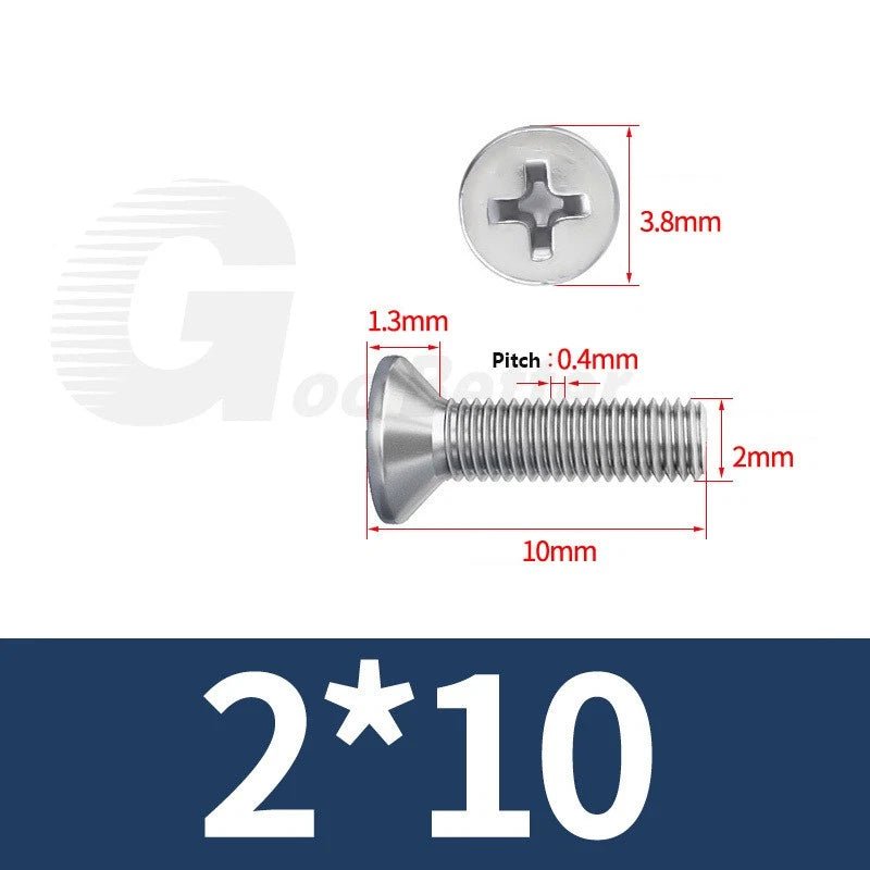 M1–M3.5 Phillips Countersunk Machine Screws – 304 Stainless Steel, Fully Threaded (3–120mm Overall Length) - HomeDIYer