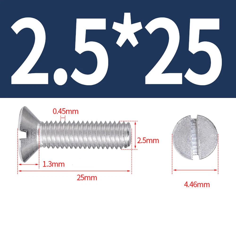 M1.6–M8 A2 Stainless Steel Flat Head Slotted Machine Screws | Countersunk Bolts