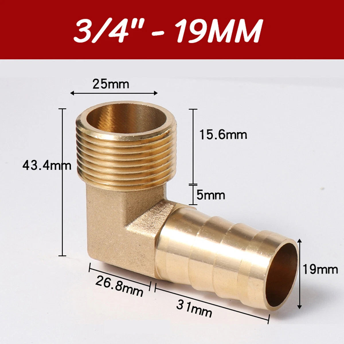 Brass 90° Elbow Barbed Hose Tail Fitting — Male & Female NPT Thread, Air Water