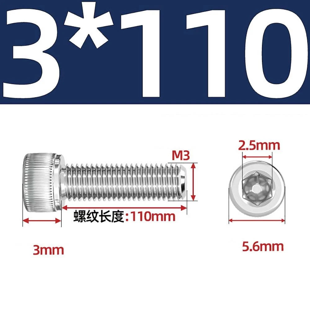 M3 M4 M5 Socket Head Cap Screws – A2 Stainless Steel, High Strength & Corrosion Resistant