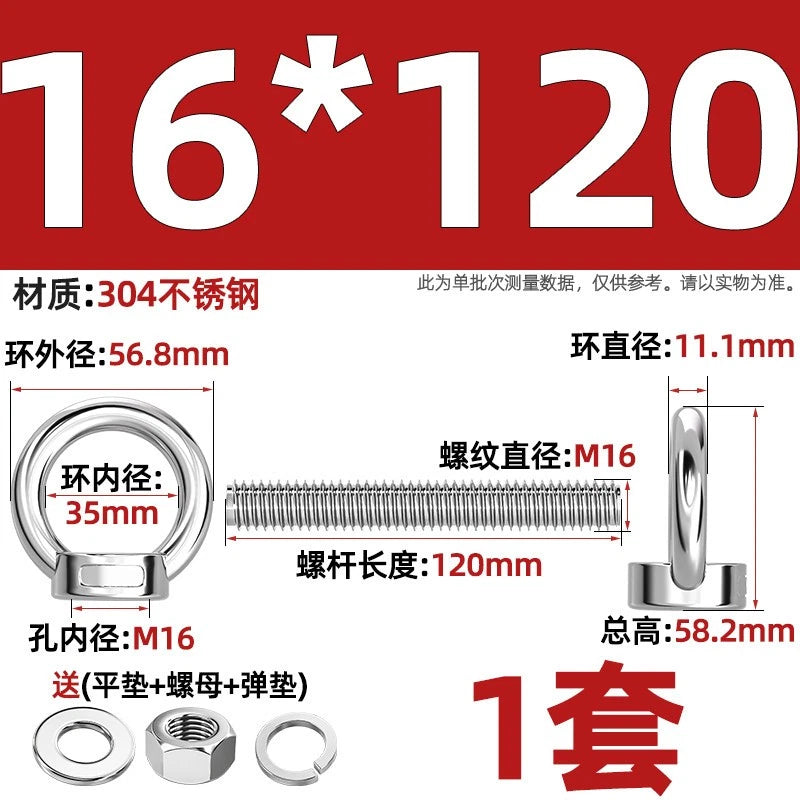 A2 Stainless Steel Lifting Eye Bolts + Nuts & Washers M4 M5 M6 M8 M10 M12 to M24