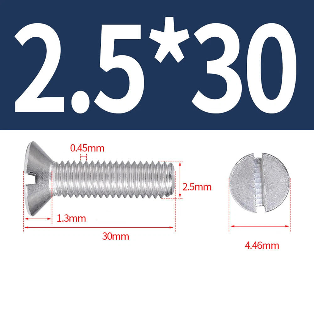 M1.6–M8 A2 Stainless Steel Flat Head Slotted Machine Screws | Countersunk Bolts