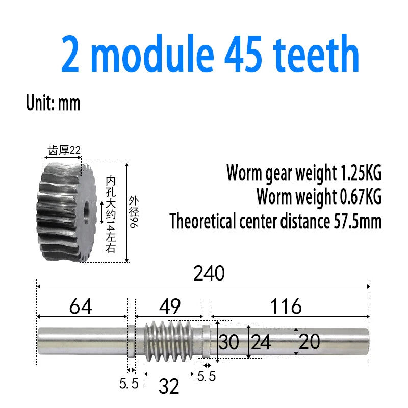 1/1.5/2/2.5/3/4 Module 15T to 100T Gear Steel Worm Wheel Gear & Worm Gear Shaft