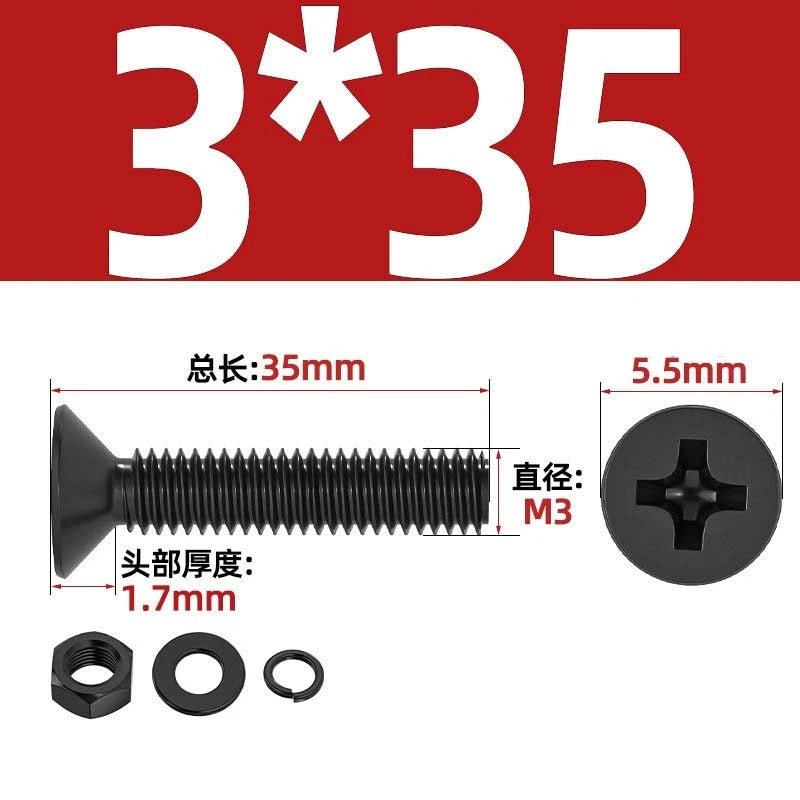 M2–M6 Phillips Countersunk Head Machine Screws with Nut and Washer | Carbon Steel Bolt Set - HomeDIYer