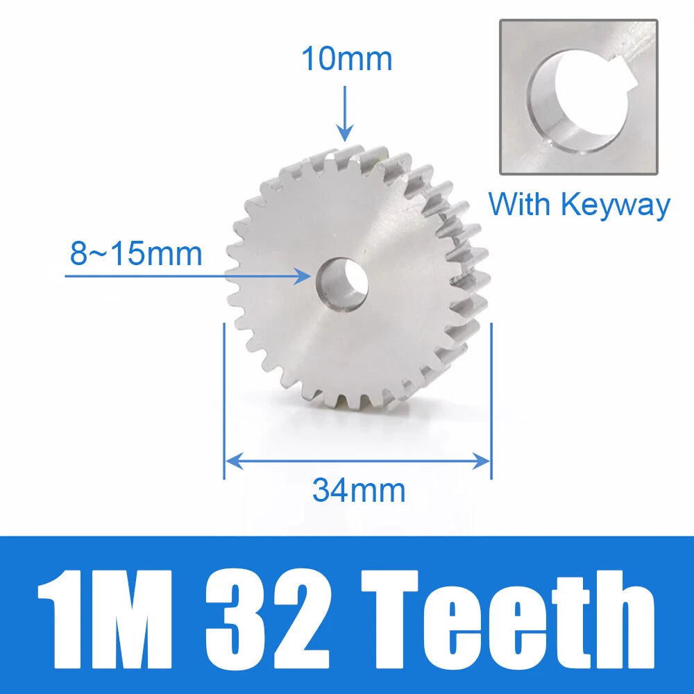 1/1.5/2 Mod 12~120 Teeth, Flat Gear Cylindrical Gear, Spur Gears Stainless Steel
