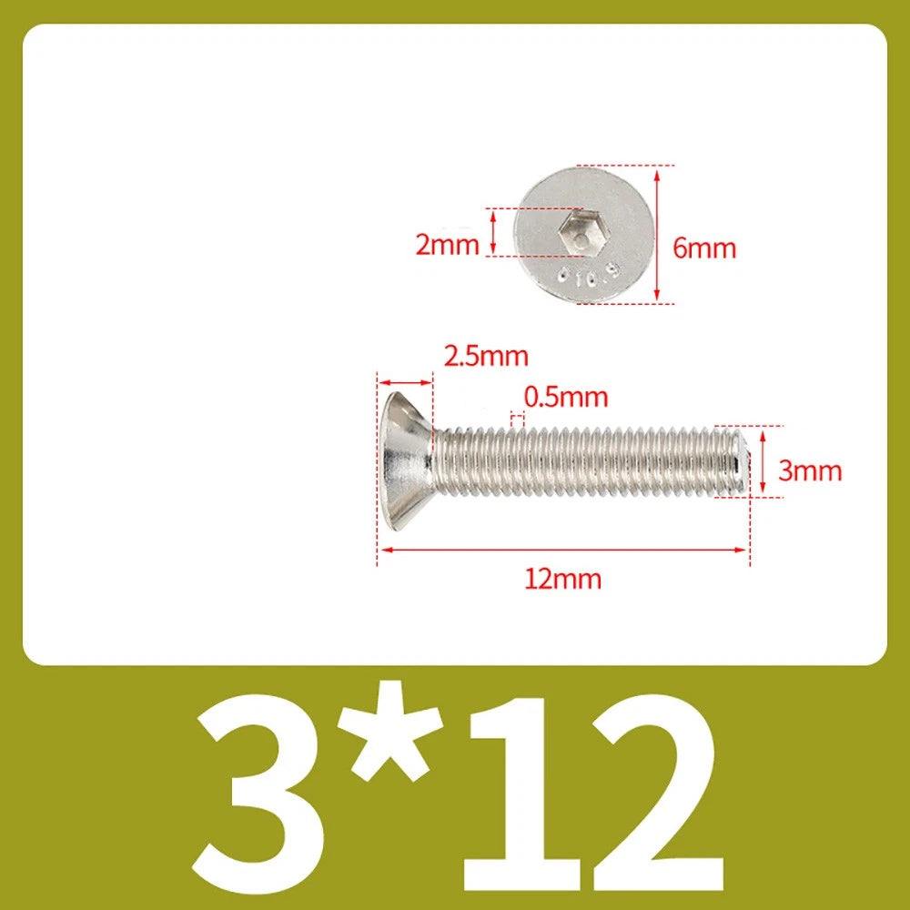 Grade 10.9 Alloy Steel Countersunk Socket Head Screws — M1.6 to M4, 10–500 Pcs