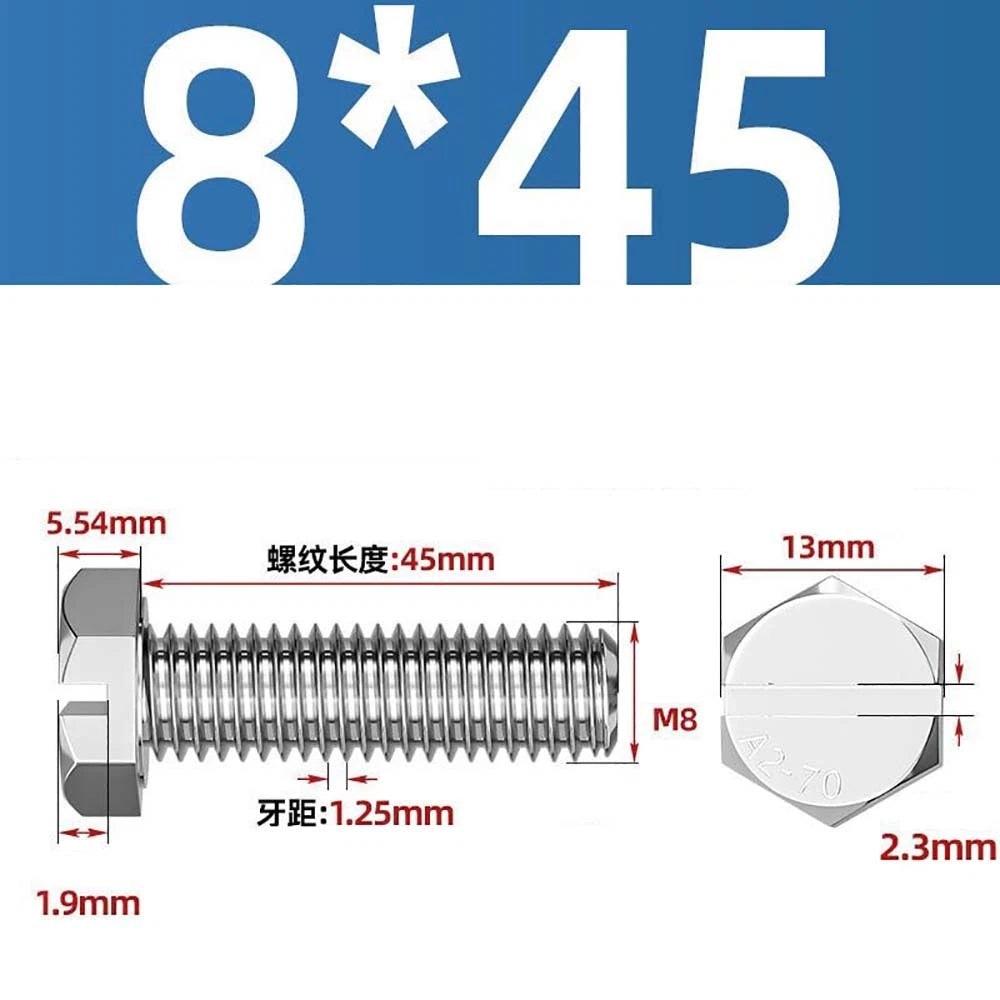 External Hex Slotted Machine Screws – A2 Stainless Steel, M4 to M16, Fully Threaded