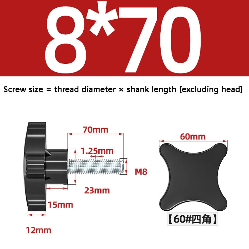 M5-M10 Thumb Screws Black Plastic Four Star Head Hand Grip Knob Bolts Galvanized
