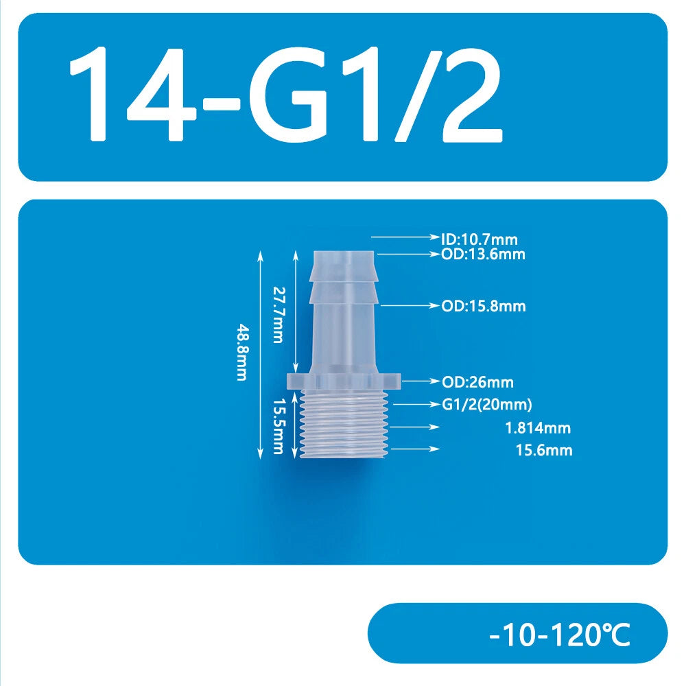 BSP Metric Male Thread Plastic Hose Connector — Straight Barbed Joiner (PP/PE, 1/8" to 3/4")