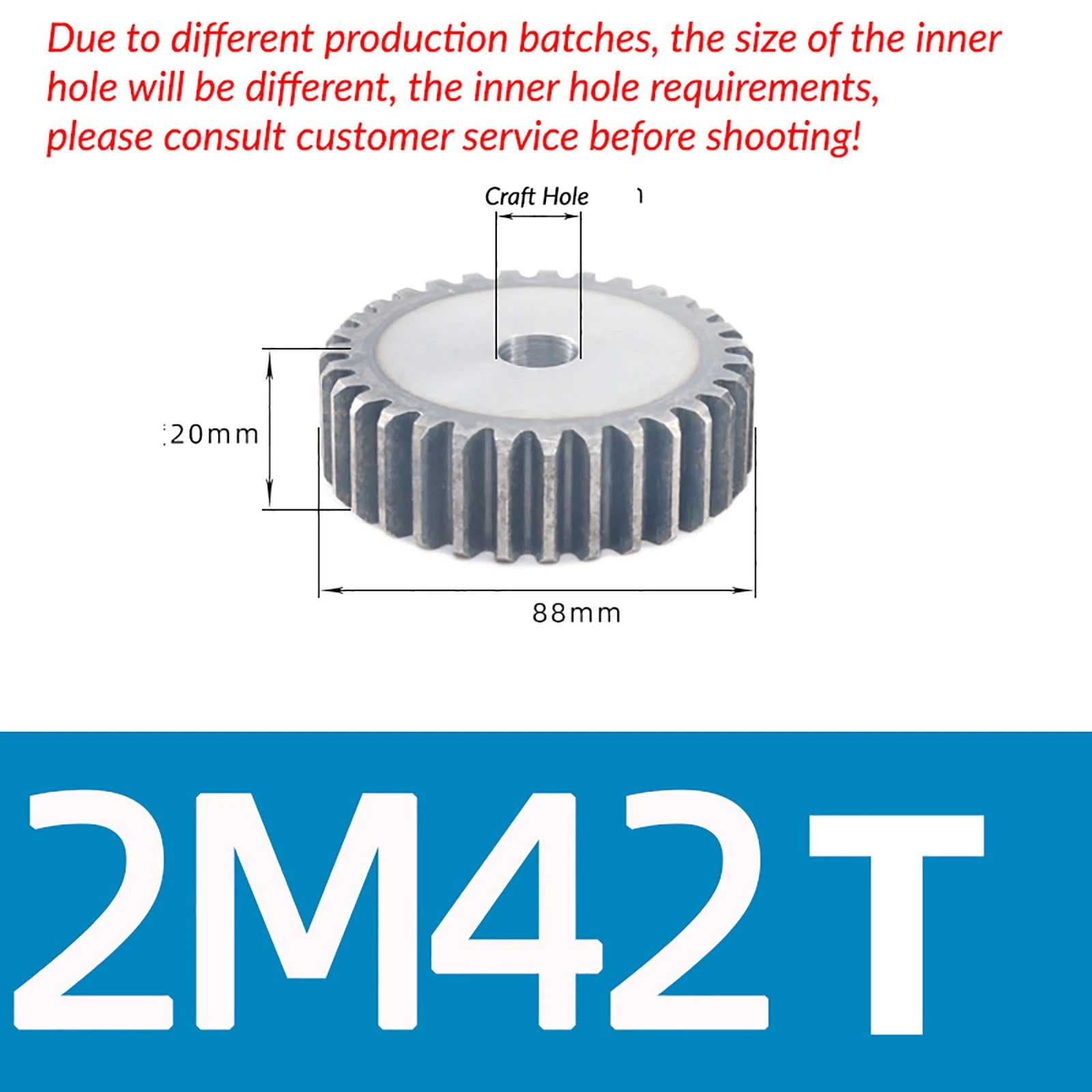 Mod 2 45# Steel Spur Gears Pinion Gear Thickn 20mm 10T - 100T Transmission Gear